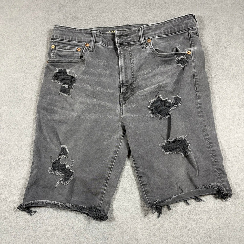 American Eagle Denim Shorts Mens 34 Gray Distressed Ne(x)t Level Flex Cut Off